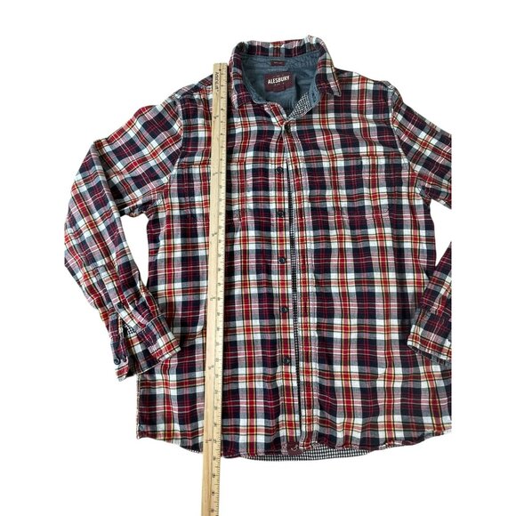 Alesbury Men’s Flannel Shirt Size L Red Plaid Long Sleeve Button Up Casual Lined - Picture 4 of 13